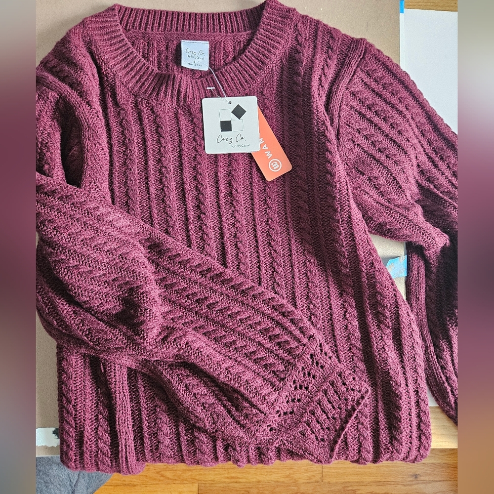 Cable Knit Burgundy Sweater
